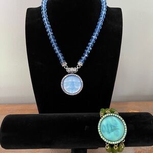 Handcrafted Vintage Blue and Green Celestial One of a kind Jewelry Set